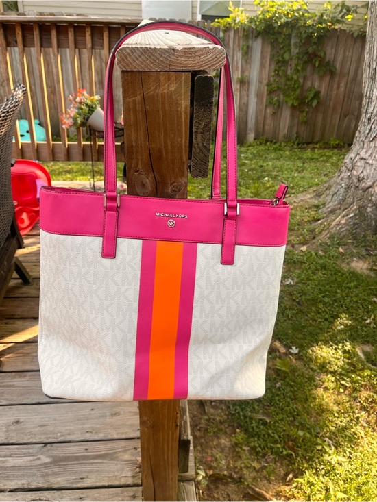 Michael Kors Handbags - Michael Kors Pink, Orange & Hot Pink Stripe Tote